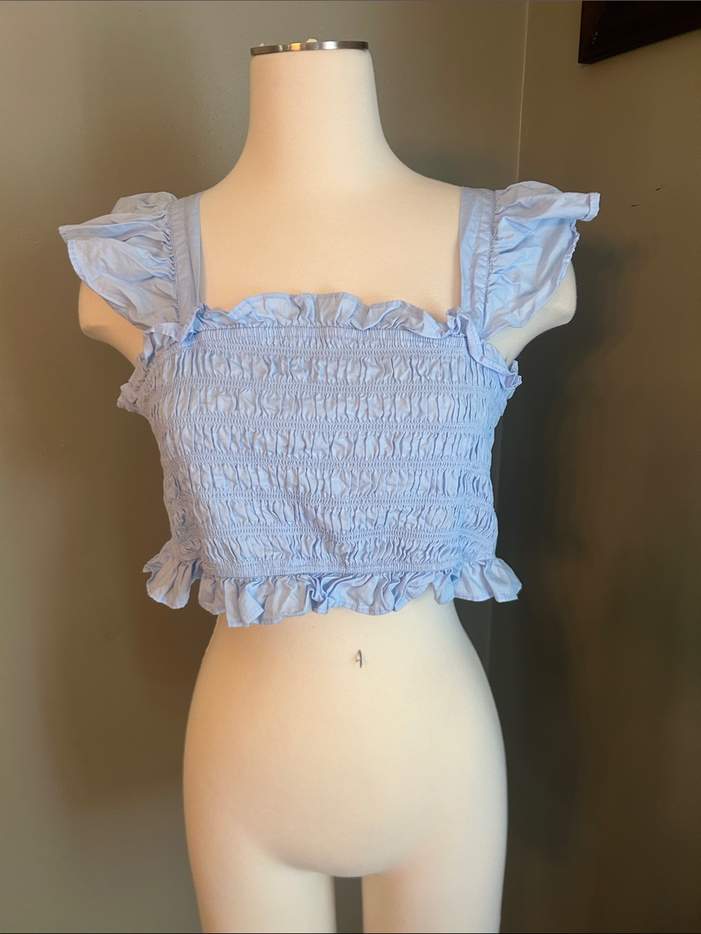 Altar'd State Light Blue Smocked Ruffle Crop